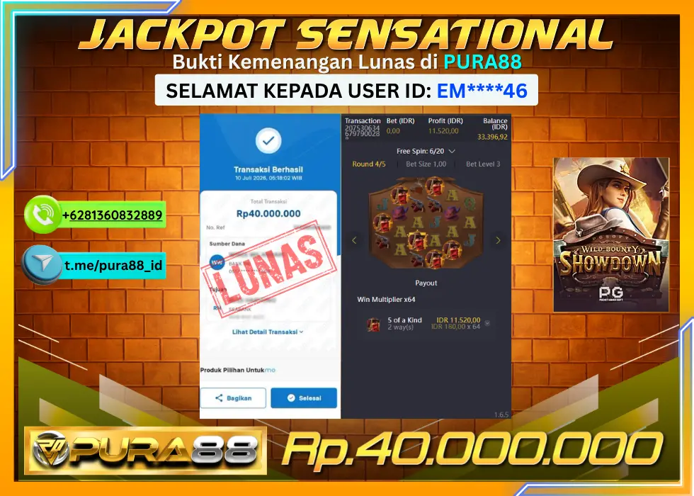 PURA88 JACKPOT WILD BOUNTY SHOWDOWN Rp 40.000.000,- LUNAS